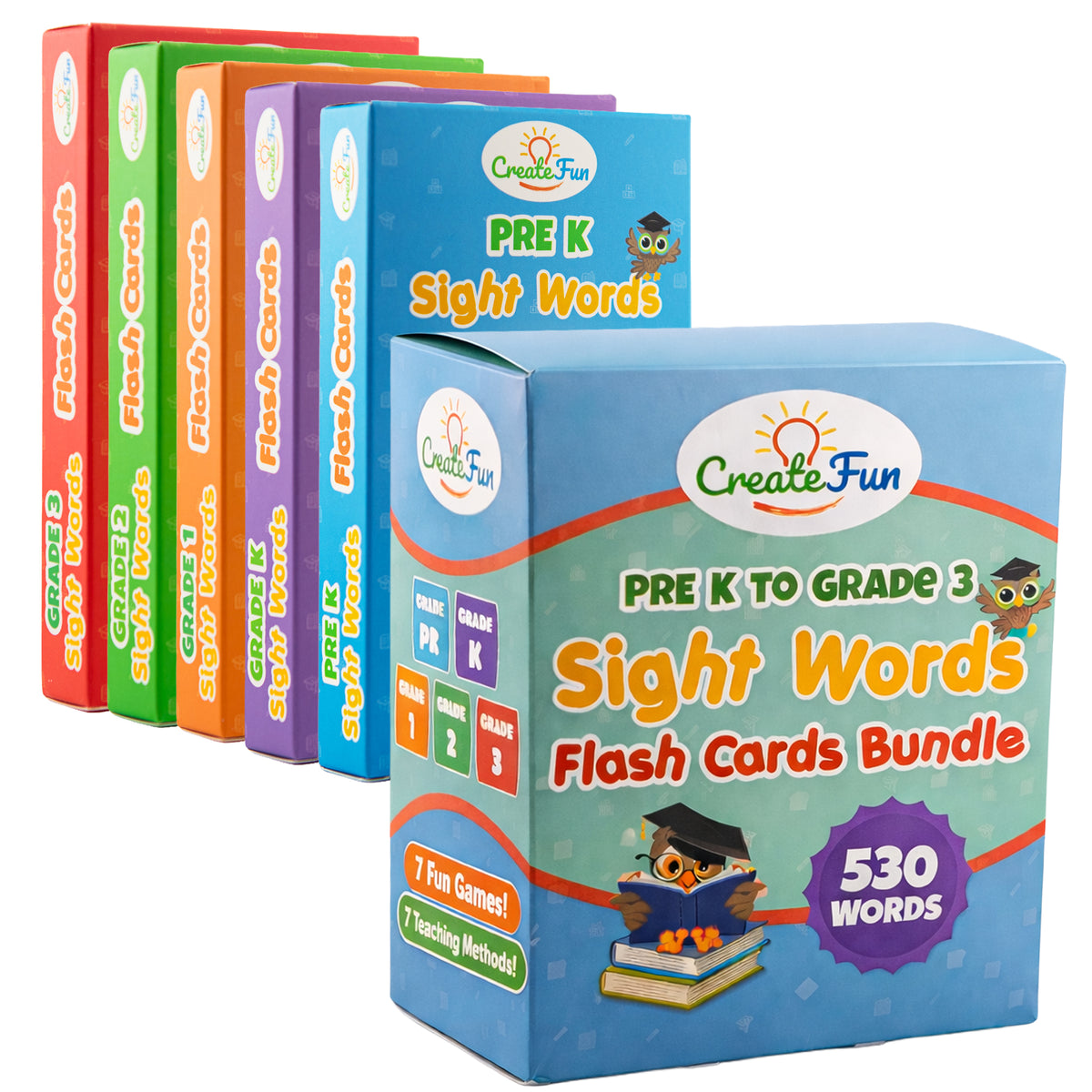 CreateFun 530 Sight Words Flash Cards for Kids Ages 3 to 9 - Dolch & F ...
