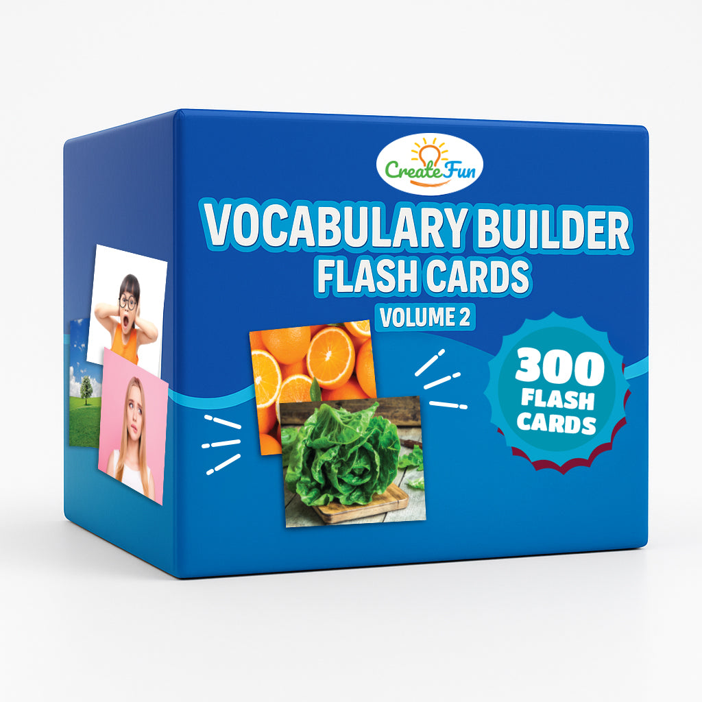 Vocabulary Builder Flash Cards Volume 2 - 300 Photo Cards with Learning Games - Food, Emotions, Nouns, Verbs and Prepositions for Speech Therapy, ESL, Special Education