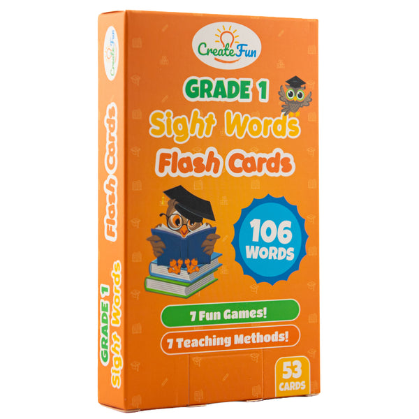 CreateFun Grade 1 Sight Words Flash Cards 53 Cards with 7 Fun Games And Teaching Methods