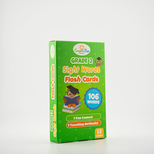 CreateFun Grade 2 Sight Words Flash Cards 53 Cards with 7 Fun Games And 7 Teaching Methods