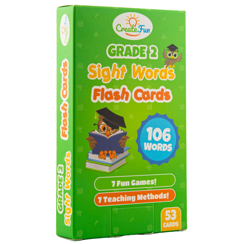 CreateFun Grade 2 Sight Words Flash Cards 53 Cards with 7 Fun Games And 7 Teaching Methods