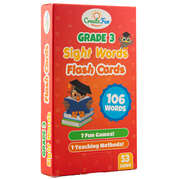 CreateFun Grade 3 Sight Words Flash Cards 53 Cards with 7 Fun Games And 7 Teaching Methods