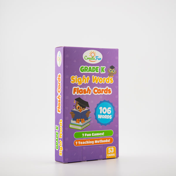 CreateFun Kindergarten Sight Words Flash Cards 53 Cards with 7 Fun Games and Teaching Methods