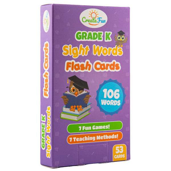 CreateFun Kindergarten Sight Words Flash Cards 53 Cards with 7 Fun Games and Teaching Methods
