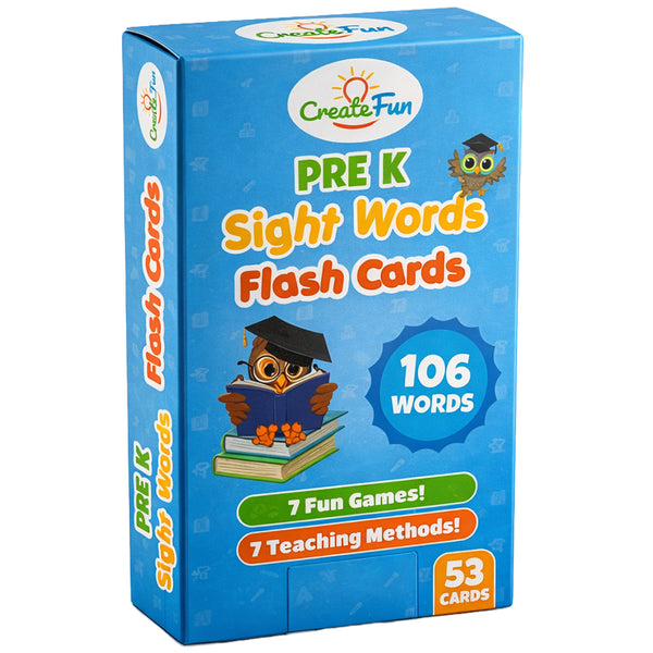 CreateFun Pre K Sight Words Flash Cards 53 Cards with 7 Fun Games and Teaching Methods