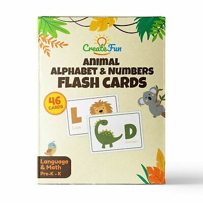 Animal 123 and ABC Flash Cards for Babies, Toddlers, Pre-K and Kindergarten Children - Complete Alphabet in Uppercase and Lowercase with Numbers for Toddler Learning - 46 Extra Thick Flashcards