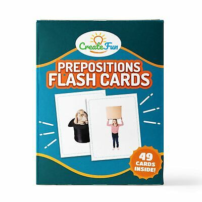 Preposition Flash Cards by CreateFun | 49 Photo Cards | 7 Total Prepositions | for Parents, Teachers, Speech Therapy & ESL Teaching Materials